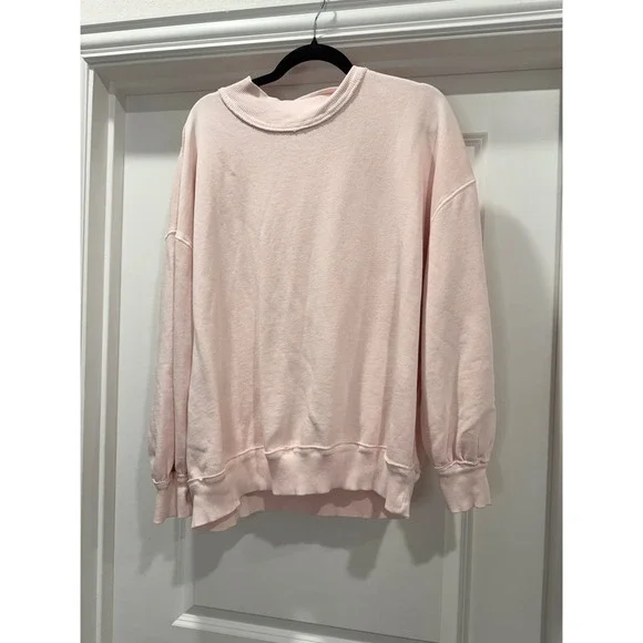 WE THE FREE Pink Mock Neck Ribbed Long Sleeve Oversized Sweatshirt Women S - Picture 4 of 10